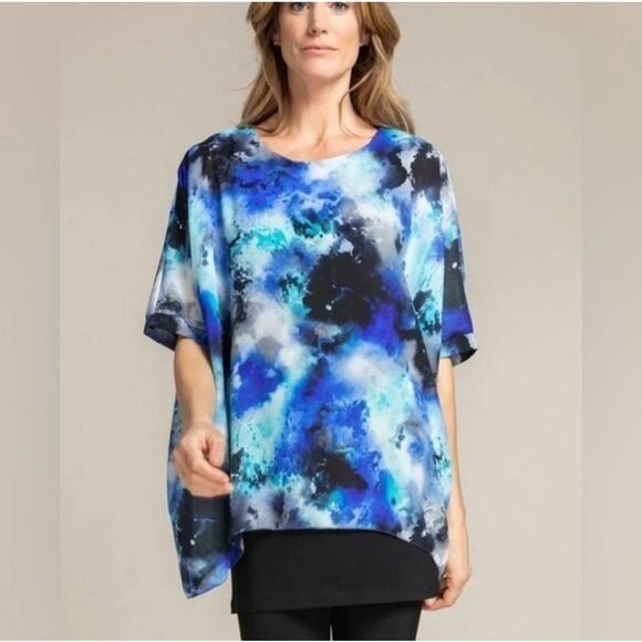 Sympli Whisper Twin Tunic Top Sz 16 Gypsy Blues Relaxed Fit Lagenlook Mature - Picture 1 of 9